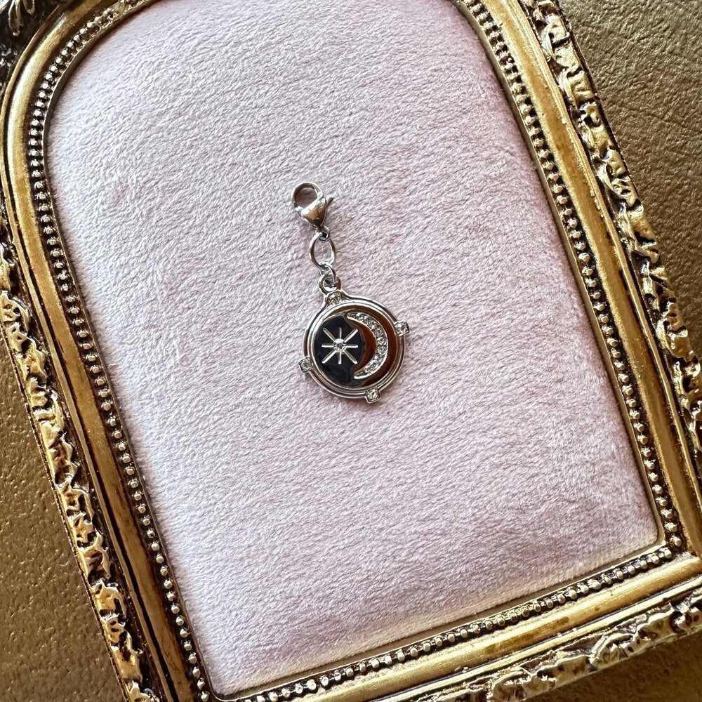 Star & Moon Stainless Steel Celestial Charm With Micro Crystals & Lobster Clasp - Picture 12 of 13